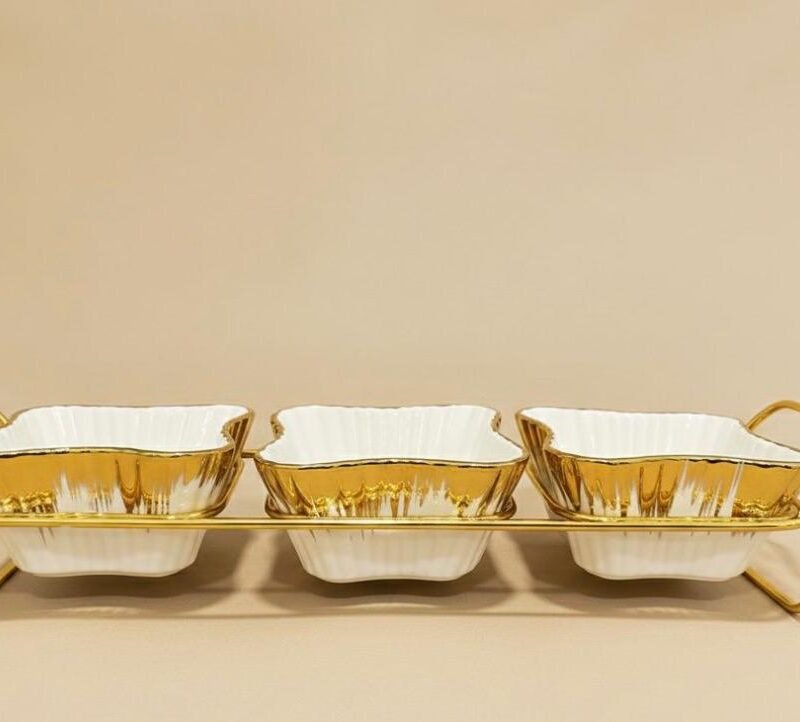 3 plates golden stand modern square