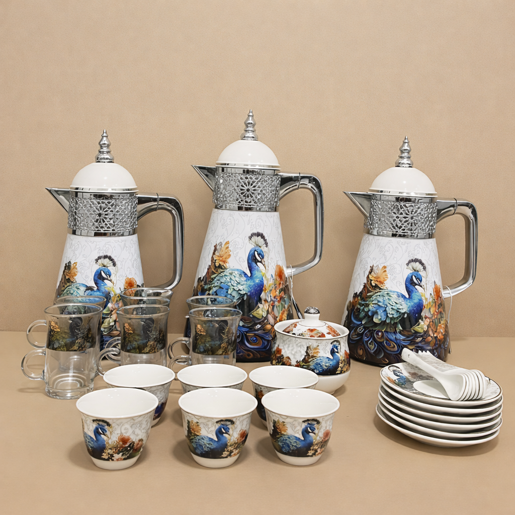 majestic peacock flask & cup set (27pcs) majestic peacock flask & cup set (27pcs)