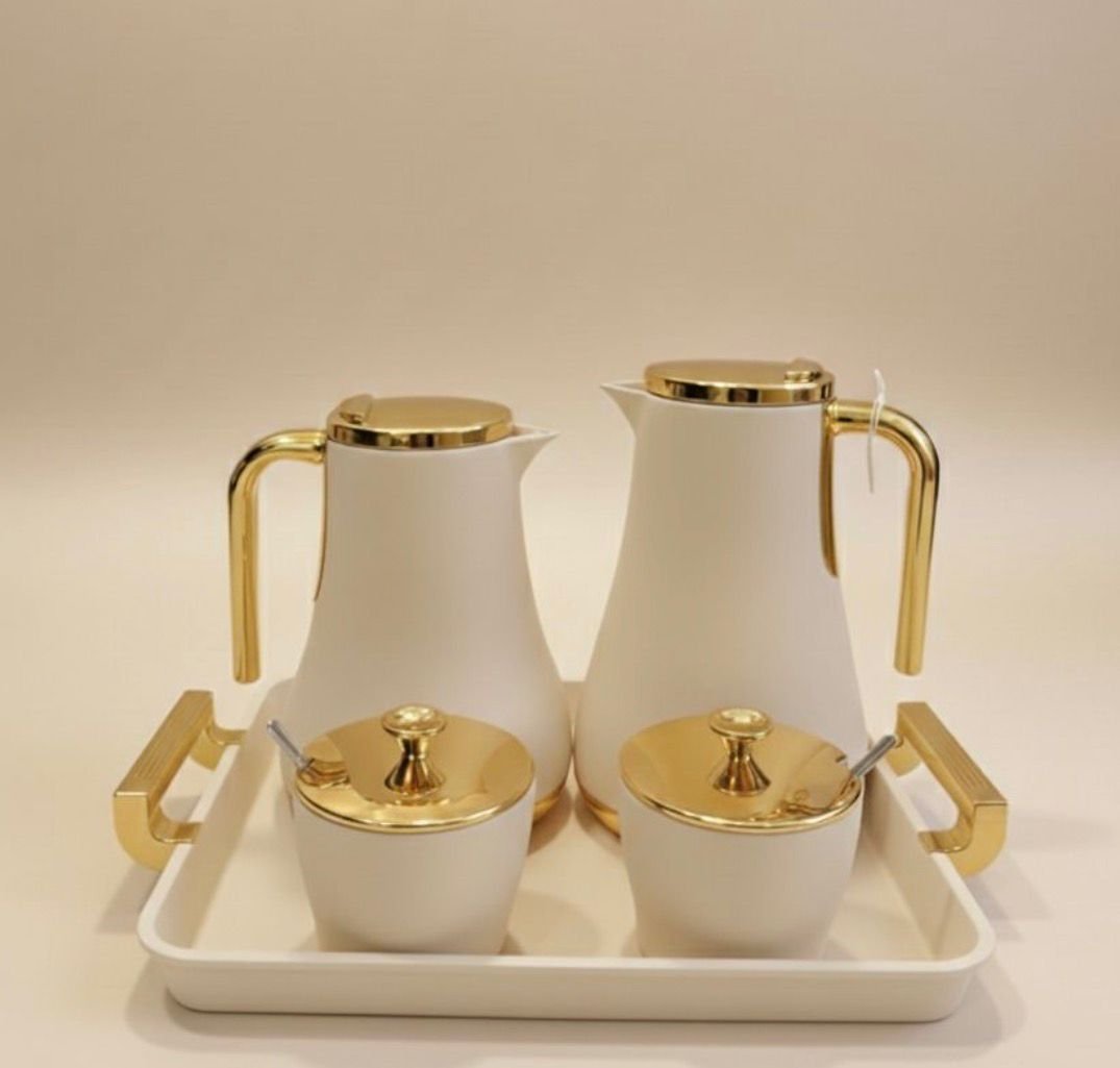 classic flask set with sugar pot & tray beige classic flask set with sugar pot & tray beige