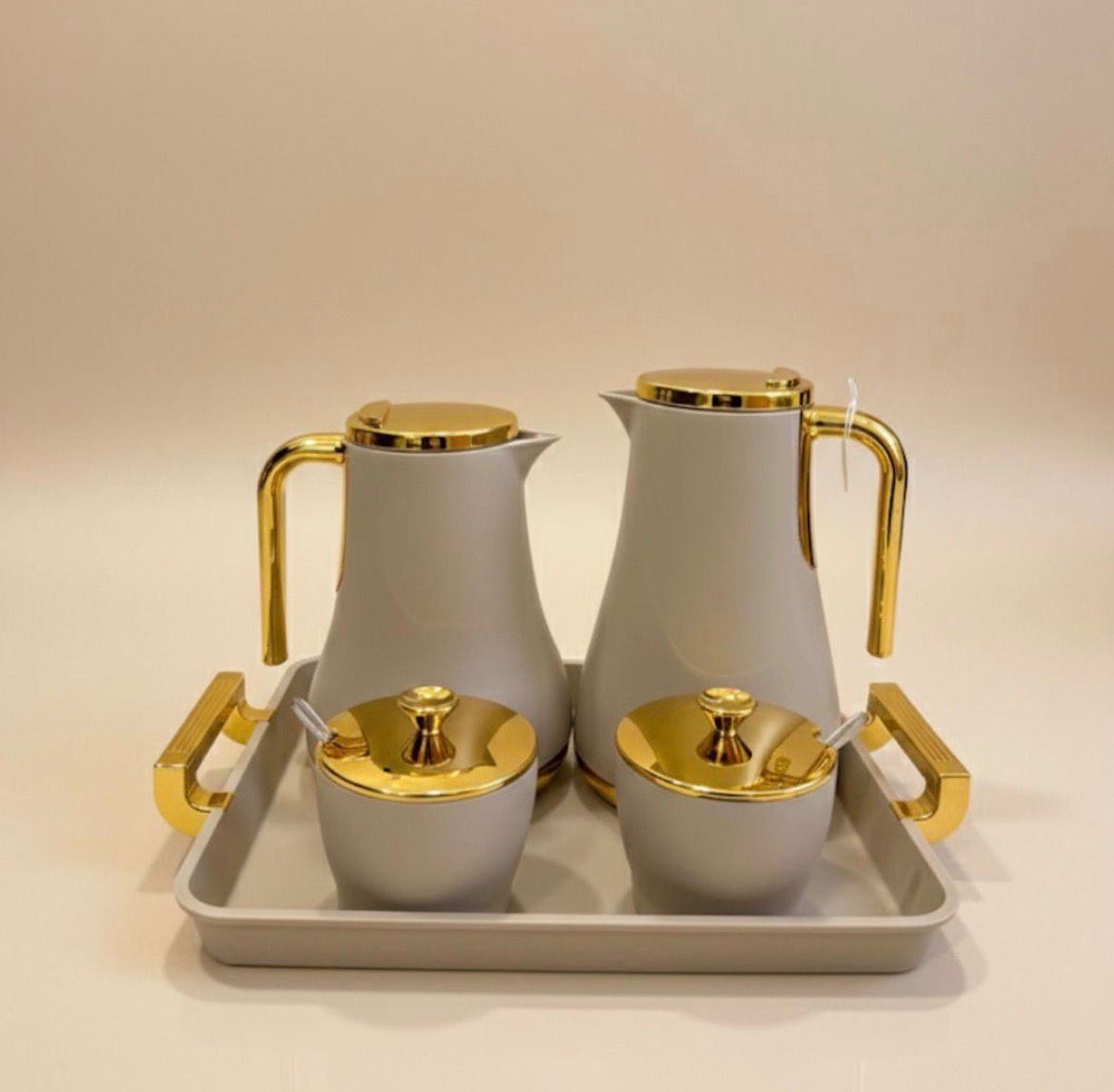 classic flask set with sugar pot & tray grey classic flask set with sugar pot & tray grey