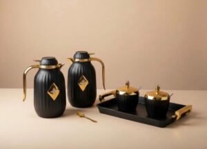 Home modern flask set with sugar pot & tray black