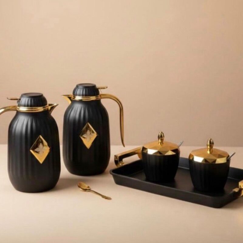modern flask set with sugar pot & tray black