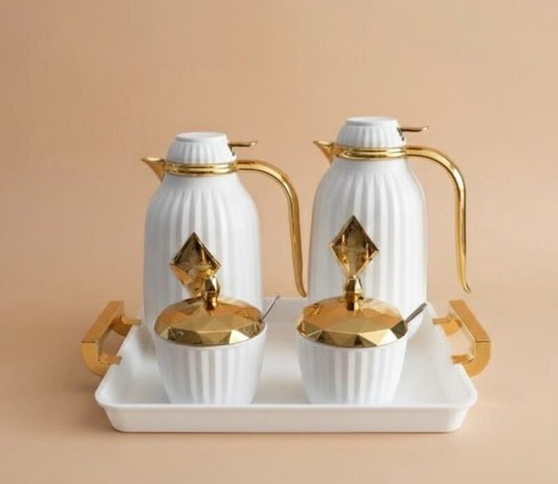 modern flask set with sugar pot & tray white