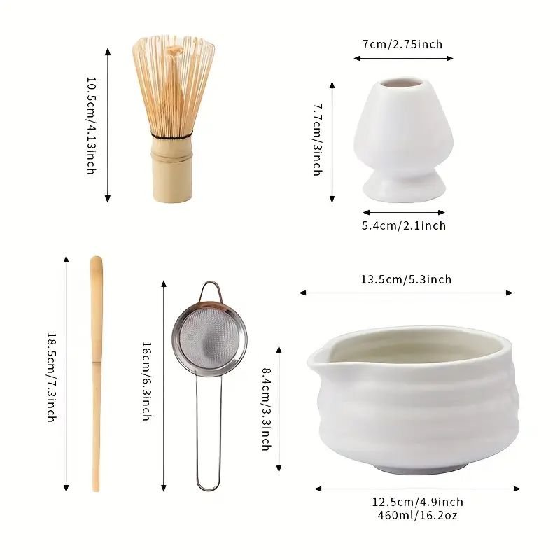 5 pcs ceramic matcha bowl and whisk set (white)