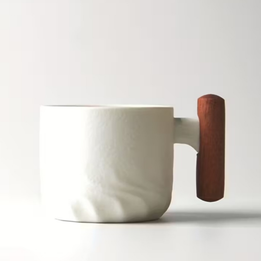 white ceramic mug with a wooden handle (60ml)