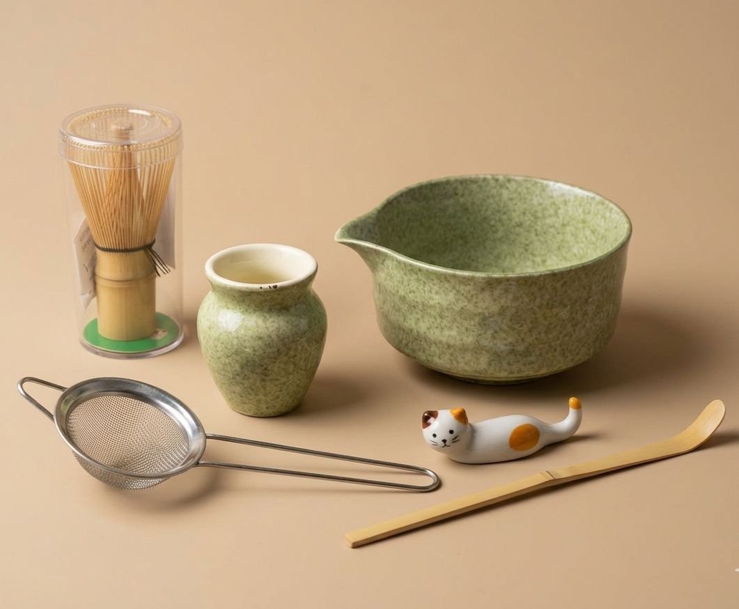 6 pcs ceramic matcha bowl and whisk set (earthy green) 6 pcs ceramic matcha bowl and whisk set (earthy green)