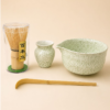 4pcs ceramic matcha bowl and whisk set (marble green)