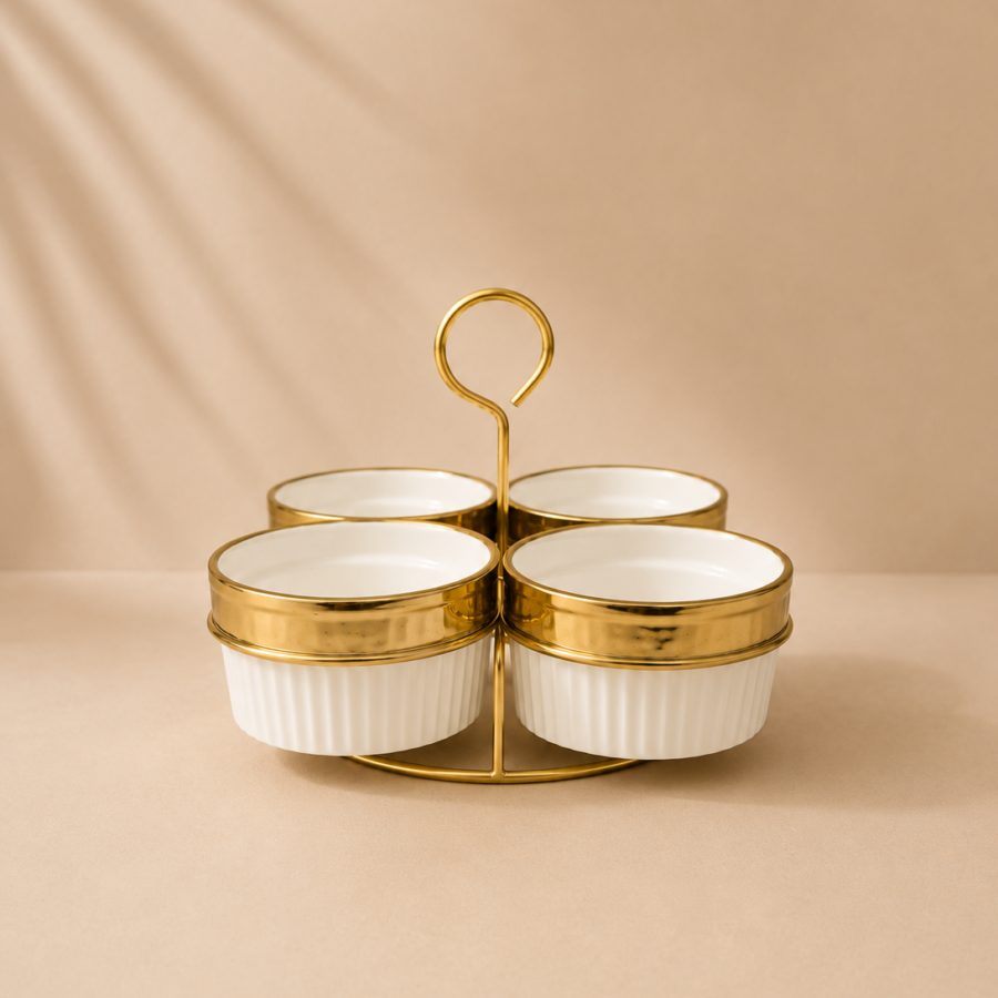 4 plates golden stand classic circle