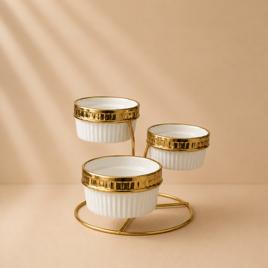 3 plates with golden stand modern circle