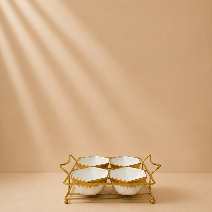4 plates golden stand gemstone