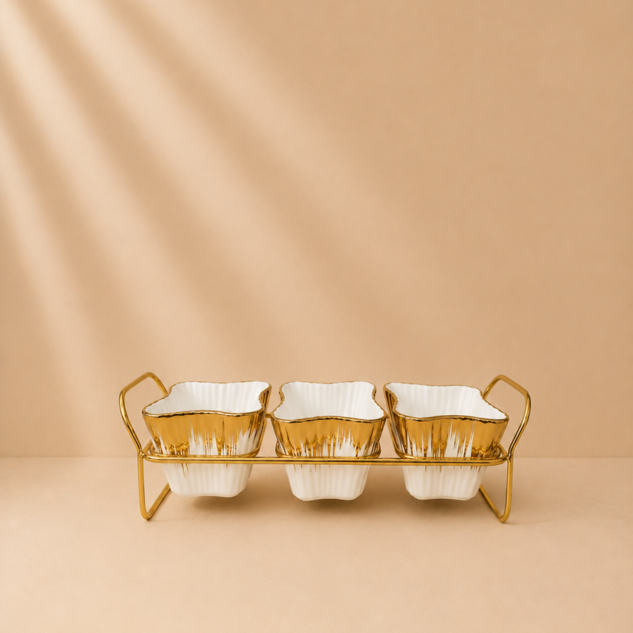 3 plates golden stand modern square