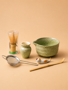 5 pcs ceramic matcha bowl and whisk set (earthy green)