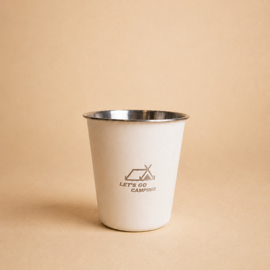 stainless steel camping mug white