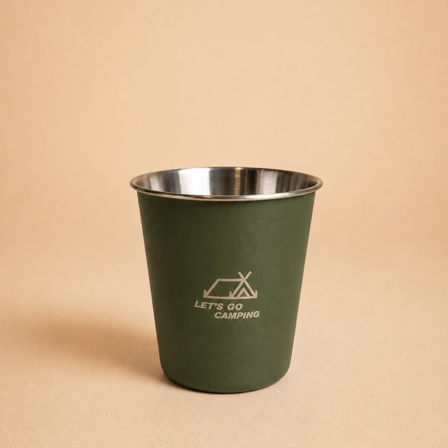 stainless steel camping mug green