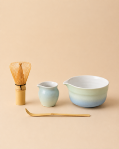 4pcs ceramic matcha bowl and whisk set gradient (seafoam green & sky blue)