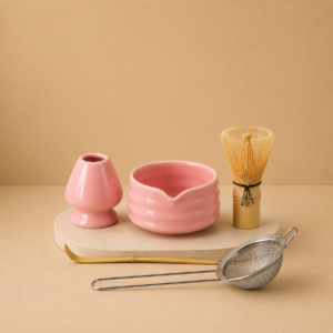 5 pcs ceramic matcha bowl and whisk set (pink)