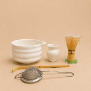 5 pcs ceramic matcha bowl and whisk set (white)