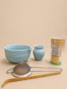 5pcs ceramic matcha bowl and whisk set (blue)