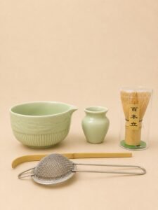 5pcs ceramic matcha bowl and whisk set (green)