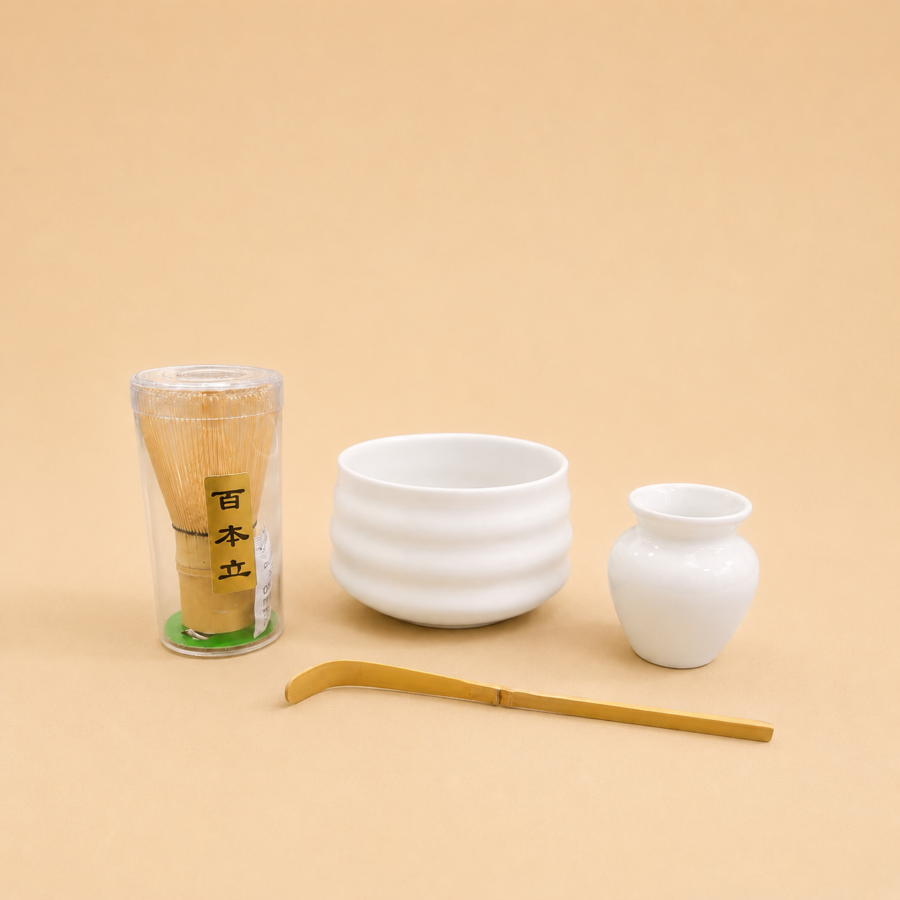 4pcs ceramic matcha bowl and whisk set (pink)