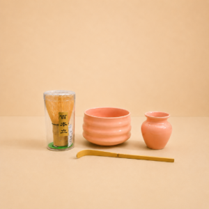 4pcs ceramic matcha bowl and whisk set (pink)