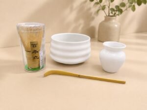 Home 4pcs ceramic matcha bowl and whisk set (white)