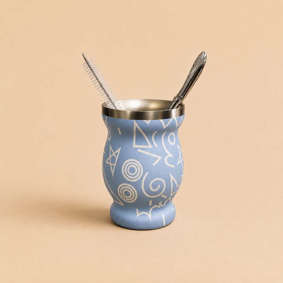 yerba mate cup and bombilla set – (geometric)